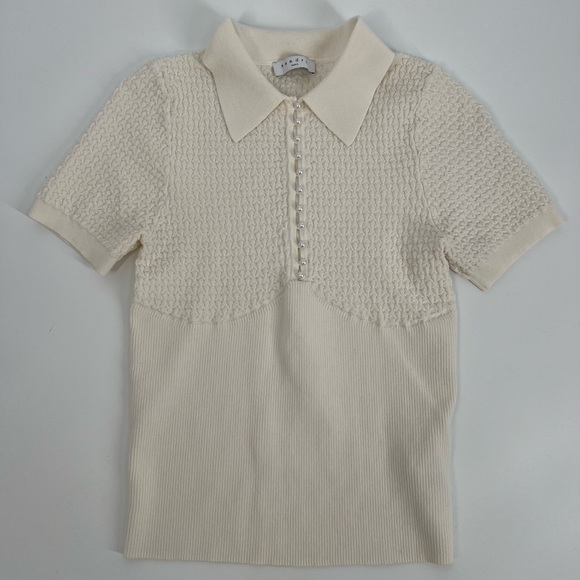 Sandro Cream Esmia knitted polo top with pearl front size 3 / large - Picture 1 of 7